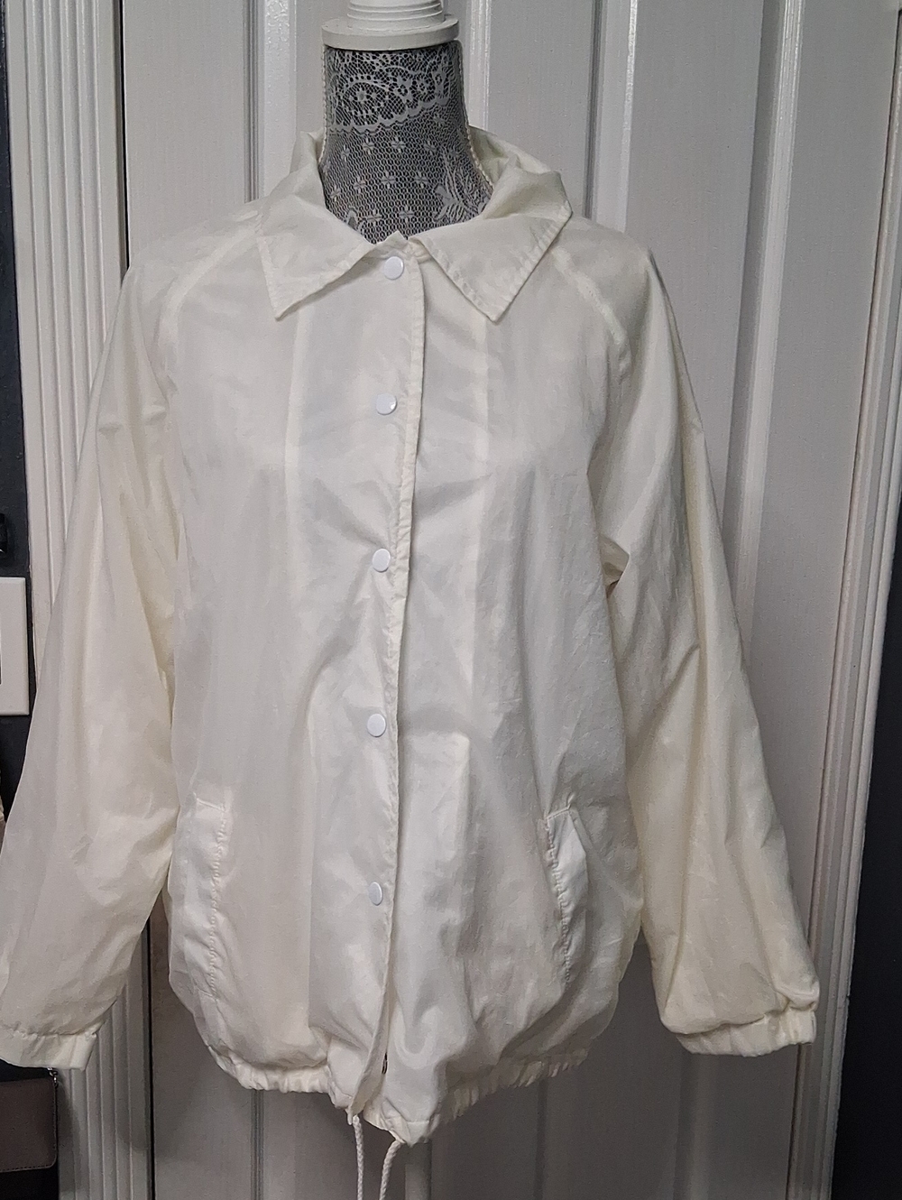 Light Cream Bomber Jacket - Classic Button-Front